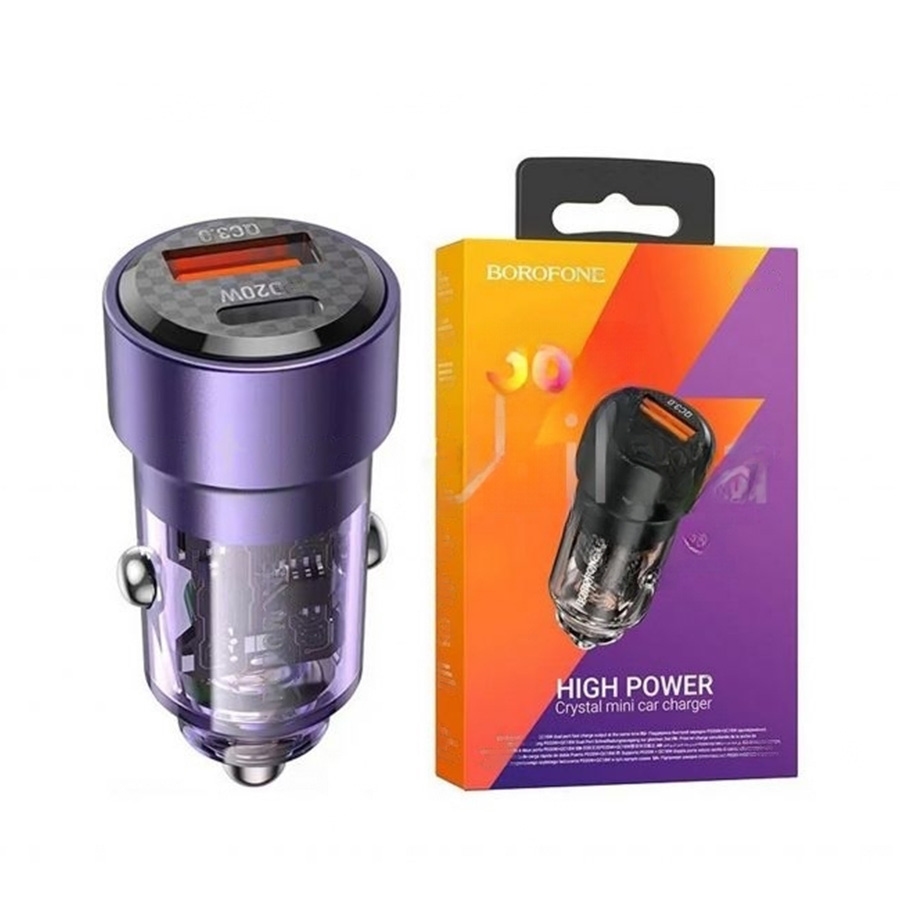 CAR CHARGER BOROFONE BZ20 2in1 PD Type C 38W Purple